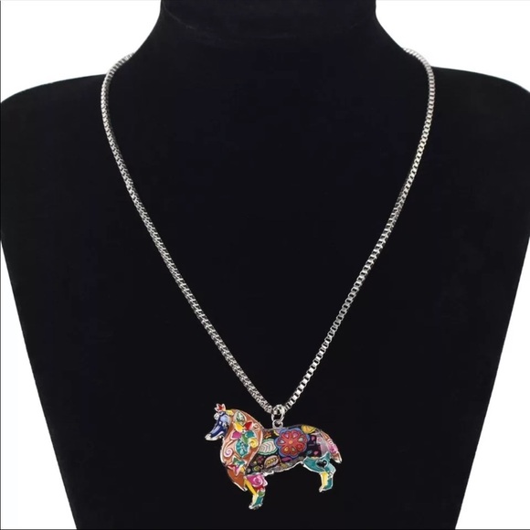 Collie enameled sculptured metal necklace - Picture 2 of 5